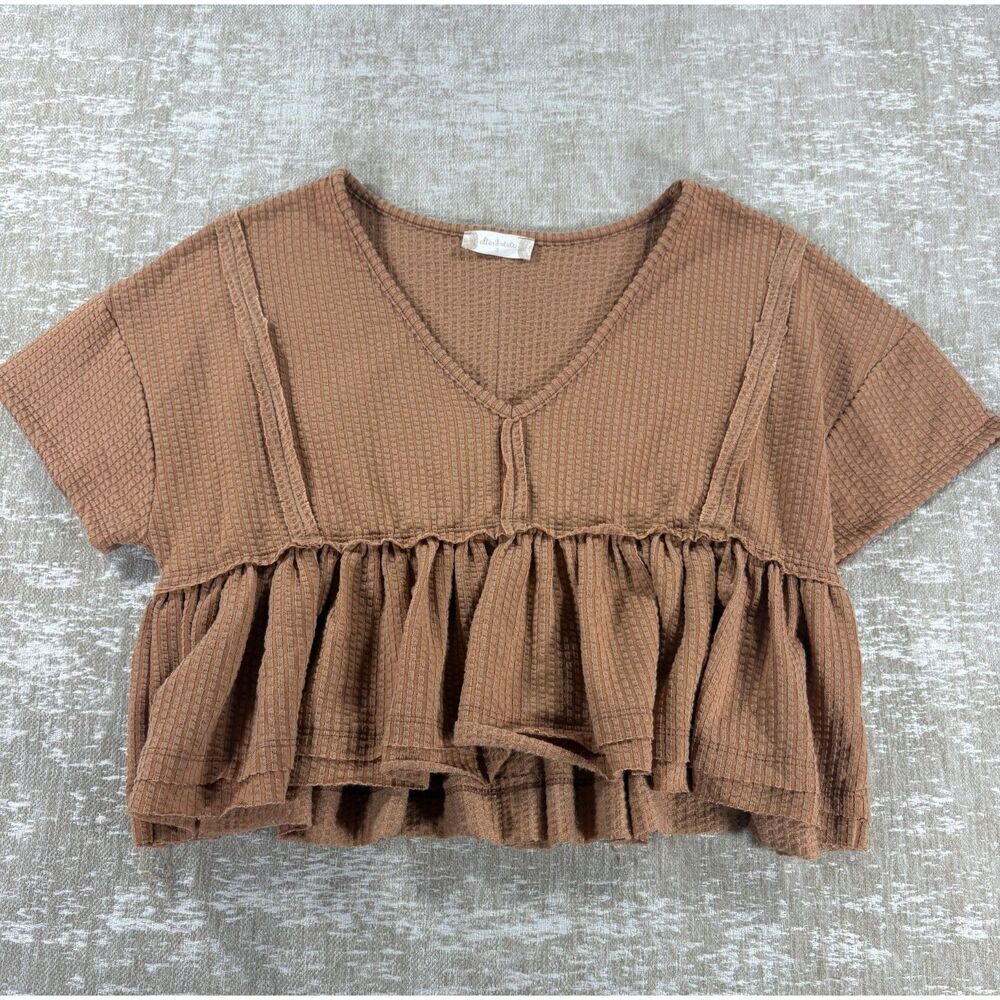 Altar'd State Waffle Knit Ruffle Crop Top